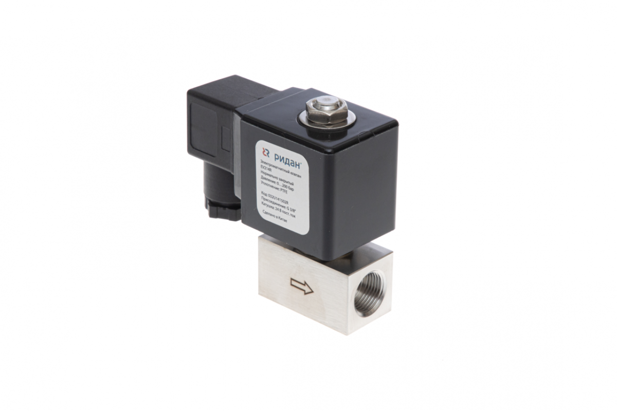 Клапан электромагнитный Ридан EV214R, Ду1,5 (G 3/8), PTFE, нормально закрытый, 0…250 бар, 220 В, 50 Гц — 032U141531R