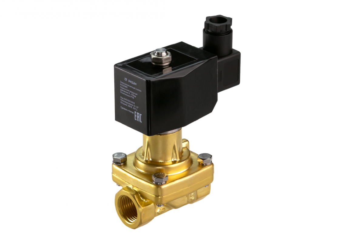 Клапан электромагнитный Ридан EV225WR, Ду32 (G 1 1/4), PTFE, нормально закрытый, 0…10 бар, 220 В, 50 Гц — 042U323231R