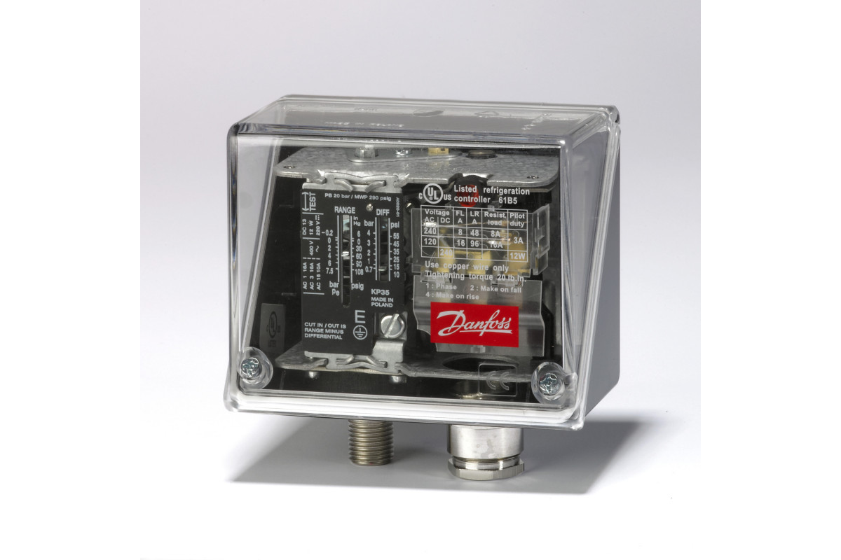 Danfoss 060-315766 — Реле давления для общепромышленного применения KPI 35, диапазон настройки уставки -0,2-8 бар, дифференциал 0,4-1,5 бар, присоединение G 1/4