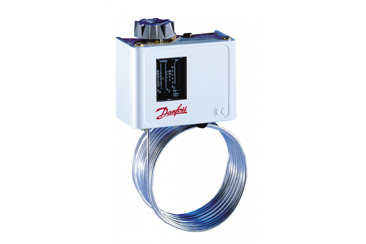 Danfoss 060L110066 — Реле температуры (термостат) KP 61, IP 30/44, диапазон регулирования -30...15 °C, длина трубки 2 м