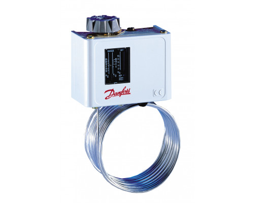 Danfoss 060L110766 — Реле температуры (термостат) KP 63, IP 30/44, диапазон регулирования -50...-10 °C, длина трубки 2 м
