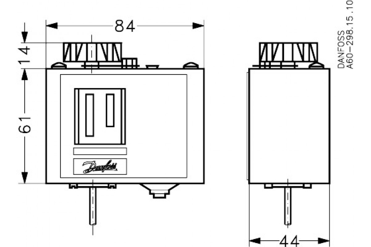 Danfoss 060L111766 — Реле температуры (термостат) KP 73, IP 30/44, диапазон регулирования -25...15 °C, длина трубки 2 м