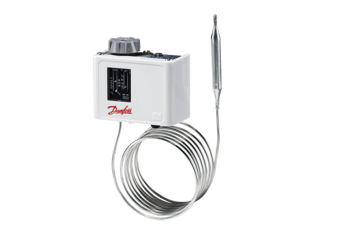 Danfoss 060L112566 — Реле температуры (термостат) KP, IP 30/44, диапазон регулирования 80...150 °C, длина трубки 2 м