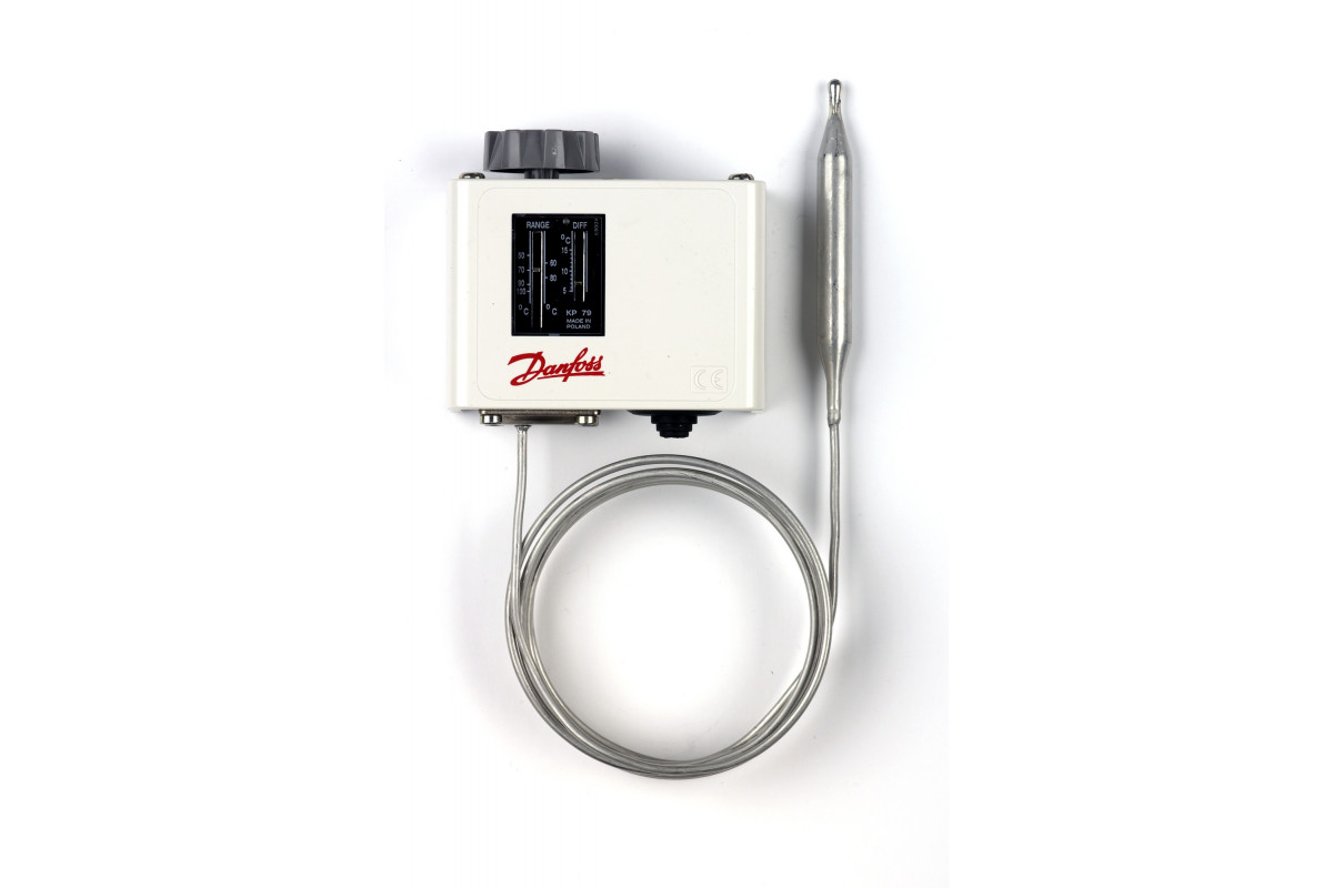 Danfoss 060L112666 — Реле температуры (термостат) KP, IP 30/44, диапазон регулирования 50...100 °C, длина трубки 2 м