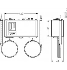 Danfoss 060L113166 — Реле температуры (термостат) KP 98, IP 30/44, диапазон регулирования OIL 60...120 °C / HT 100...180 °C, длина трубки 1 / 2 м