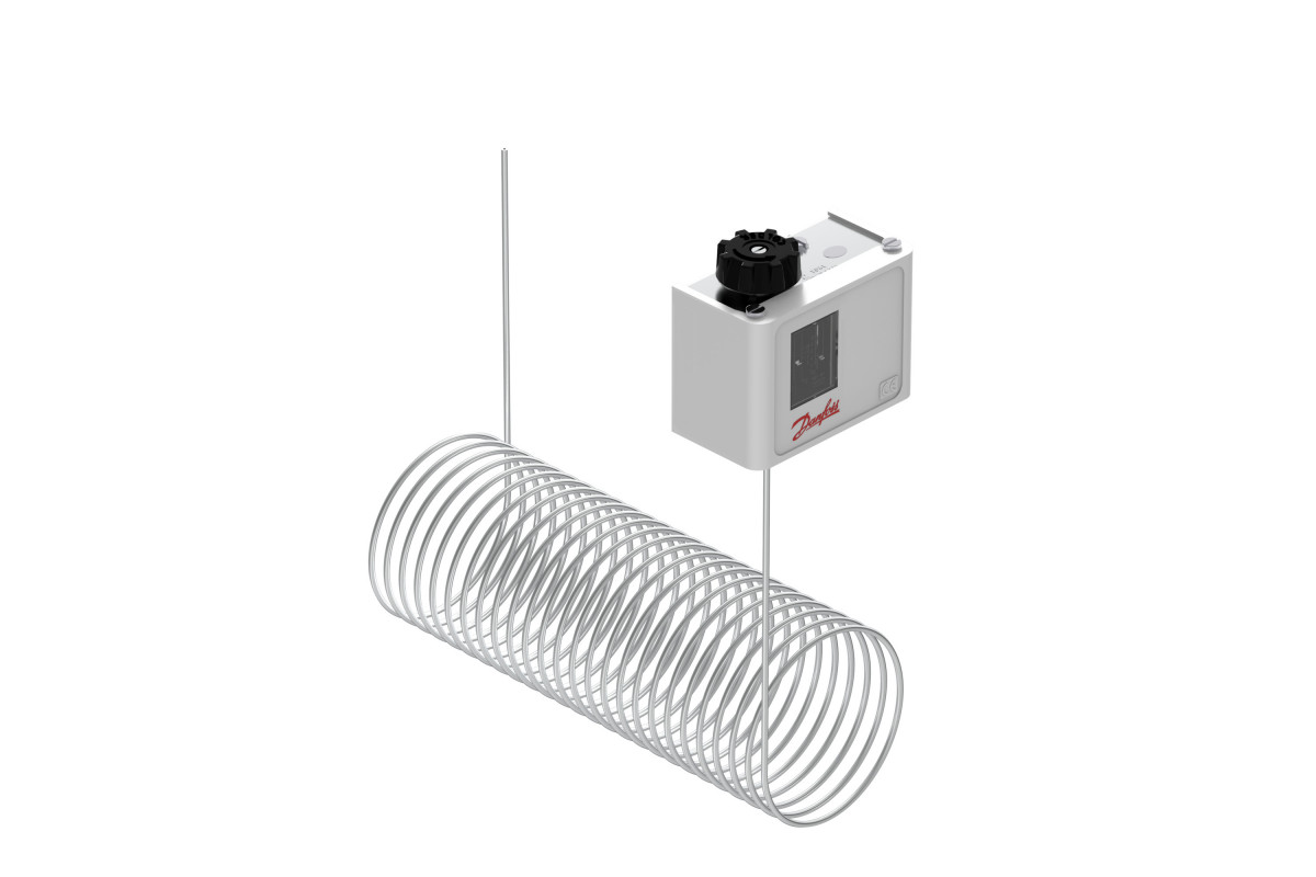 Danfoss 060L126666 — Реле температуры (термостат) KP 61, IP 30/44, диапазон регулирования -30...15 °C, длина трубки 1 м