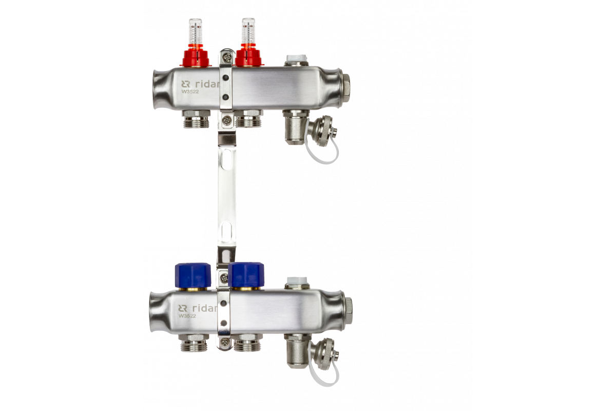 Ридан 088U0952R — Комплект коллекторов SSM-2RF set с расходомерами, кронштейнами, ручным воздухоотводчиком, сливным краном и торцевой заглушкой, 2 контура
