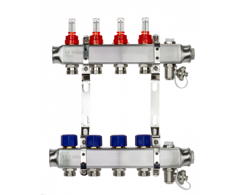 Ридан 088U0954R — Комплект коллекторов SSM-4RF set с расходомерами, кронштейнами, ручным воздухоотводчиком, сливным краном и торцевой заглушкой, 4 контура