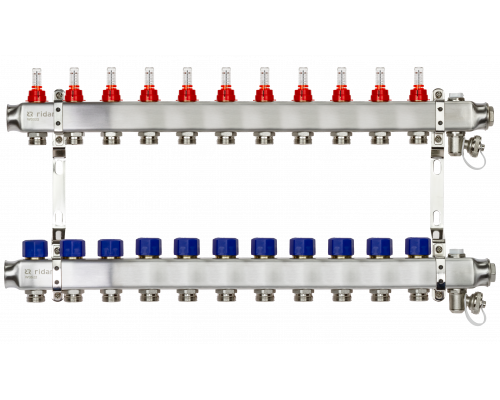 Ридан 088U0961R — Комплект коллекторов SSM-11RF set с расходомерами, кронштейнами, ручным воздухоотводчиком, сливным краном и торцевой заглушкой, 11 контуров