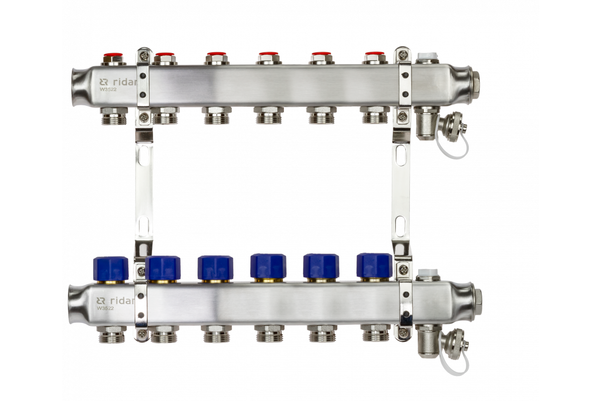 Ридан 088U0976R — Комплект коллекторов SSM-6R set с кронштейнами, ручным воздухоотводчиком, сливным краном и торцевой заглушкой, 6 контуров