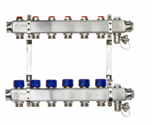 Ридан 088U0976R — Комплект коллекторов SSM-6R set с кронштейнами, ручным воздухоотводчиком, сливным краном и торцевой заглушкой, 6 контуров