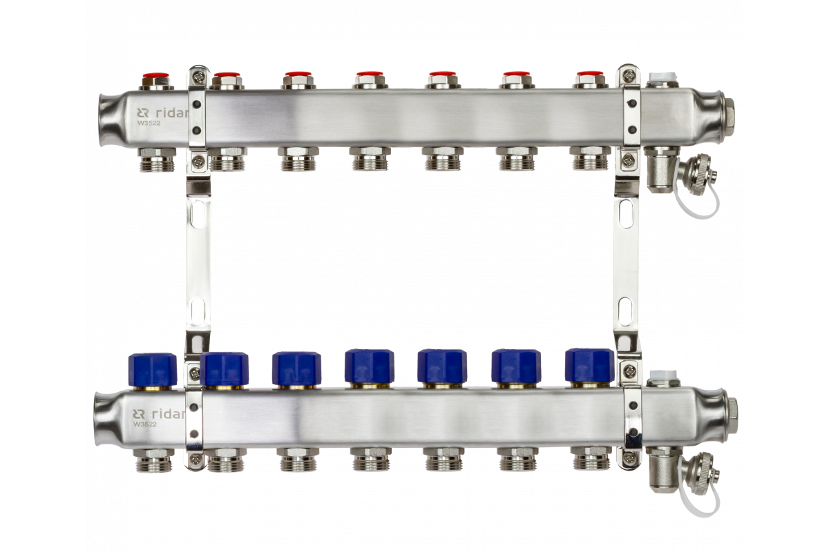 Ридан 088U0977R — Комплект коллекторов SSM-7R set с кронштейнами, ручным воздухоотводчиком, сливным краном и торцевой заглушкой, 7 контуров