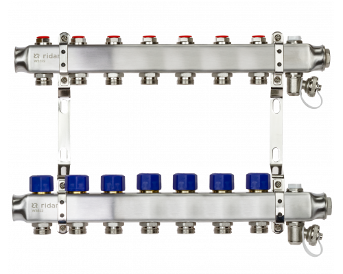 Ридан 088U0977R — Комплект коллекторов SSM-7R set с кронштейнами, ручным воздухоотводчиком, сливным краном и торцевой заглушкой, 7 контуров
