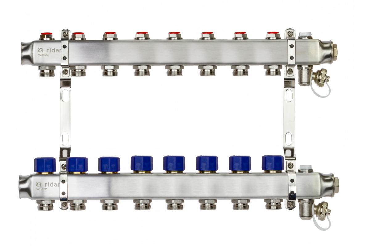 Ридан 088U0978R — Комплект коллекторов SSM-8R set с кронштейнами, ручным воздухоотводчиком, сливным краном и торцевой заглушкой, 8 контуров