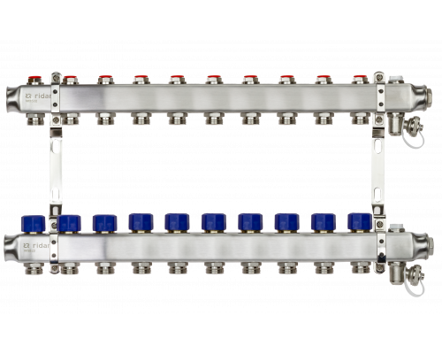 Ридан 088U0980R — Комплект коллекторов SSM-10R set с кронштейнами, ручным воздухоотводчиком, сливным краном и торцевой заглушкой, 10 контуров